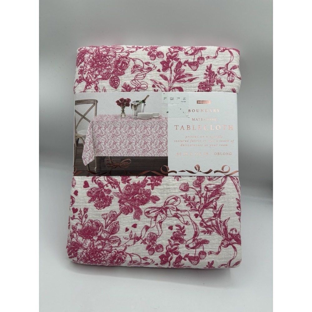 Boundary Matelasse Tablecloth Oblong 60x102 V Day Pink Textured Floral Toile NWT